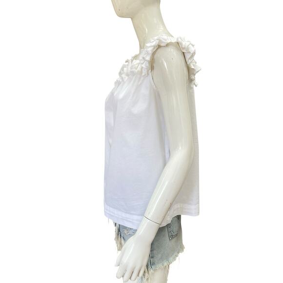Trina Turk White Cotton Ruffle Neckline Tank Top Camisole Medium - Picture 4 of 6